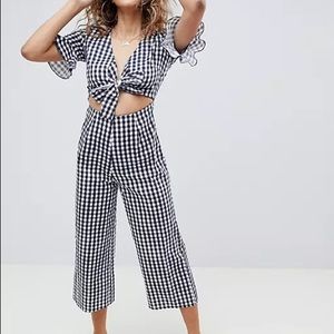 ASOS Linen Jumpsuit in Blue Gingham